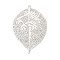 Rack Plating Brass Filigree Pendants, Long-Lasting Plated, Leaf Charms, Cadmium Free & Nickel Free & Lead Free, Platinum, 42.5x29x0.3mm, Hole: 1mm