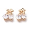 Brass Micro Clear Cubic Zirconia Pendants, Long-Lasting Plated, Cherry, Real 14K Gold Plated, 15.2x10.5x4.6mm, Hole: 1.2mm