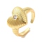 Brass Micro Pave Cubic Zirconia Solitaire Ring, Cuff Rings, Cadmium Free & Lead Free, Heart, Real 18K Gold Plated, Inner Diameter: 17mm