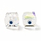 Transparent Glass Beads, with Enamel, Faceted, Cube with Evil Eye Pattern, White, 10~11x9x10mm, Hole: 1.6mm