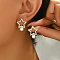 Stainless Steel Dangle Stud Earrings, with Imitation Pearl, Golden, Star, 22x17mm