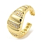 Brass Micro Pave Cubic Zirconia Open Cuff Ring, Cadmium Free & Lead Free, Croissant, Real 16K Gold Plated, US Size 7 1/2(17.7mm)