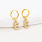 Brass Micro Pave Clear Cubic Zirconia Hoop Earrings, Golden, Letter B, 25x8mm