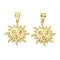 Brass Micro Pave Clear Cubic Zirconia Pendants, Sun, Real 18K Gold Plated, 28x25.5x4mm, Hole: 8x5mm
