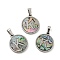 304 Stainless Steel with Paua Shell Pendants, Stainless Steel Color, Flat Round with Letter Charm, Letter.K, 18x16x1.5mm, Hole: 3x6mm
