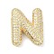Rack Plating Brass Micro Pave Cubic Zirconia Pendants, Real 18K Gold Plated, Lead Free & Cadmium Free, Letter, Letter N, 23x19x6.5mm, Hole: 4x2.5mm