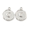 Non-Tarnish 304 Stainless Steel Charms, Flat Round with Moon Charm, Stainless Steel Color, 16x12.5x2.5mm, Hole: 1.6mm