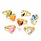 Alloy Enamel Wide Band Rings, Cadmium Free & Lead Free, Light Gold, Heart with Yin-yang, Mixed Color, US Size 6 3/4(17.1mm)