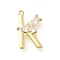 Brass Micro Pave Cubic Zirconia Pendants, LetterA-Z Charms, Golden, Letter K, 16x10.5x2.5mm, Hole: 1mm