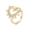 Brass Micro Pave Cubic Zirconia Open Rings, Moon & Star with Plastic Imitation Pearl Cuff Rings for Women, Real 18K Gold Plated, Cadmium Free & Nickel Free & Lead Free, 2.5mm, Inner Diameter: US Size 6 3/4(17mm)