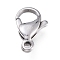 Tarnish Resistant 316 Surgical Stainless Steel Lobster Claw Clasps, Manual Polishing, Stainless Steel Color, 12.8x8.4x3.7mm, Hole: 1.5mm