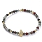 Stretch Bracelets, with Natural Indian Agate Beads, Brass Round Beads, Brass Micro Pave Grade AAA Cubic Zirconia Beads and Elastic Crystal Thread, Conch Shell Shape, with Cardboard Box, 2-3/8 inch(6cm)