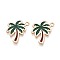 Alloy Enamel Pendants, Coconut Tree Charm, Golden, Dark Green, 23.5~24x21.5x1.5mm, Hole: 2mm