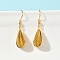 Electroplated Brass Dangle Earrings, Textured Teardrop, Golden, 41x12.5mm