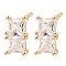 Brass Pave Clear Cubic Zirconia Rectangle Stud Earrings for Women, Light Gold, 10x5.5mm