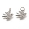 Brass Micro Pave Clear Cubic Zirconia Charms, Long-Lasting Plated, with Jump Ring, Bird, Platinum, 9x12x2mm, Hole: 3mm