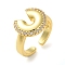 Rack Plating Brass Micro Pave Cubic Zirconia Open Cuff Rings, Cadmium Free & Nickel Free & Lead Free, Real 18K Gold Plated, Letter C, Adjustable