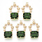 Golden Tone Brass Pendants, with Faceted Glass, Sea Green, 28~30x16~18x6.5mm, Hole: 1.6mm