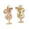 Brass Micro Pave Cubic Zirconia Pendants, Cadmium Free & Nickel Free & Lead Free, Enamel Style, with Jump Ring, Juice Charms, Real 18K Gold Plated, 24x13x3mm, Hole: 3.6mm