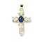 Natural Lapis Lazuli Pendants, Brass Pave Clear Cubic Zirconia Cross Charms, Real 18K Gold Plated, Long-Lasting Plated, Rack Plating, 39x25x4.5mm, Hole: 6x4mm
