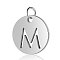 Non-Tarnish 304 Stainless Steel Charms, Flat Round with Letter, Stainless Steel Color, Letter.M, 12x1mm, Hole: 2.5mm