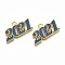 Alloy Enamel Pendants, Cadmium Free & Lead Free, New Year 2021, Blue, 19.5x36x2mm, Hole: 3.5mm