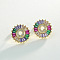 Brass Colorful Cubic Zirconia Stud Earrings, Flat Round, Golden, Letter Q, 16x16mm
