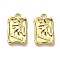 304 Stainless Steel Pendants, Rectangle with Leaf Charms, Real 14K Gold Plated, 20x12x2.5mm, Hole: 2mm
