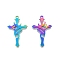 Ion Plating(IP) 201 Stainless Steel Pendants, Cross, Rainbow Color, 32.5x21x1.5mm, Hole: 1.4mm
