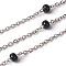 304 Stainless Steel Cable Chains, Satellite Chains, with Enamel, Soldered, with Spool, Flat Oval, Black, 2.4x2x0.4mm, Beads: 4~5mm, about 32.8 Feet(10m)/roll