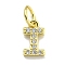Letter Brass Micro Pave Clear Cubic Zirconia Pendants, Cadmium Free & Nickel Free & Lead Free, Jump Ring, Real 18K Gold Plated, Letter I, 8.5x5x1.8mm, Jump Ring: 5x0.9mm, Hole: 3.5mm