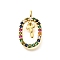 Brass Micro Pave Cubic Zirconia Pendants, Cadmium Free & Nickel Free & Lead Free, Real 18K Gold Plated, Oval with Letter Charms, Letter T, 18.5x11x3.5mm, Hole: 2x1.5mm