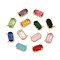 Brass Connector Charms, with Glass, Cadmium Free & Nickel Free & Lead Free, Rectangle, Light Gold, 11x16.5x4mm, Hole: 1mm