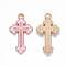 Alloy Enamel Pendants, Cross, Light Gold, Pink, 25x14x2mm, Hole: 1.8mm