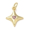Rack Plating Brass Micro Pave Cubic Zirconia Pendants, Long-Lasting Plated, Lead Free & Cadmium Free, Star Charms, With Jump Ring, Real 18K Gold Plated, 14.5x12x2.5mm, Hole: 3mm