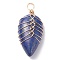 Natural Lapis lazuli Pendants, with Light Gold Tone Copper Wire Wrapped, Water Drop, 35~36x16~17x8.5mm, Hole: 4mm