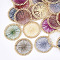 Polyester Thread Woven Pendants, with Alloy Findings, Flat Round, Golden, Mixed Color, 38x4mm