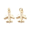 Brass Micro Pave Clear Cubic Zirconia Pendants, with Jump Ring, Cadmium Free & Lead Free, Airplane, Real 18K Gold Plated, 15x11x1.8mm, Hole: 2.4mm