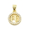 Rack Plating Brass Micro Pave Cubic Zirconia Pendants, Round with Word FE, Lead Free & Cadmium Free, Long-Lasting Plated, Real 18K Gold Plated, 15.5x12.5x2.5mm, Hole: 3.5x5mm