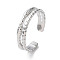 Non-Tarnish 304 Stainless Steel Double Line Open Cuff Rings, Stainless Steel Color, Inner Diameter: 18.3mm