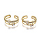 Adjustable Brass Micro Pave Clear Cubic Zirconia Cuff Rings, Open Rings, Long-Lasting Plated, Real 18K Gold Plated, US Size 7 1/4(17.5mm)