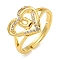 Heart with Letter Rack Plating Brass Micro Pave Clear Cubic Zirconia Adjustable Rings for Women, Lead Free & Cadmium Free, Real 18K Gold Plated, Letter U, Inner Diameter: 16mm