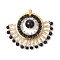 Natural Black Onyx(Dyed & Heated) & Glass Seed Beads Fan Pendants, Boho Charms with Brass Findings, Golden, 37x43x8mm, Hole: 1.4mm