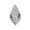 Brass Clear & Green Cubic Zirconia Connector Charms, Cadmium Free & Nickel Free & Lead Free, Snake Links, Platinum, 17x8.5x6mm, Hole: 1.2mm