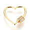 Brass Micro Pave Cubic Zirconia Screw Carabiner Lock Charms, for Necklaces Making, Quick Links, Heart, Clear, Golden, 23x23x2~5.5mm