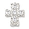 Rack Plating Brass Micro Pave Cubic Zirconia Pendants, Long-Lasting Plated, Lead Free & Cadmium Free, Cross Charms, Platinum, 42x32x7mm, Hole: 1.6mm