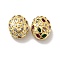 Oval Brass Micro Pave Cubic Zirconia Beads, Cadmium Free & Nickel Free & Lead Free, Real 18K Gold Plated, Mixed Color, 13.5x11.5x7mm, Hole: 1.8mm