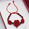 Rose Adjustable Cinnabar Braided Bead Bracelets, Feng Shui Energy Bracelets for Women, Red, 7-1/8 inch(18cm)