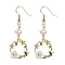 Dangle Earrings, with Brass Earring Hooks, Natural Pearl Beads, Alloy Enamel Pendants, Acrylic and Rhinestone, Ring with Flower and Bee, Golden, Colorful, 50mm, Pin: 0.6mm