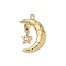 304 Stainless Steel Pendants, Moon with Star, with Rhinestone, Ion Plating(IP), Real 18K Gold Plated, 16x12x2mm, Hole: 1mm